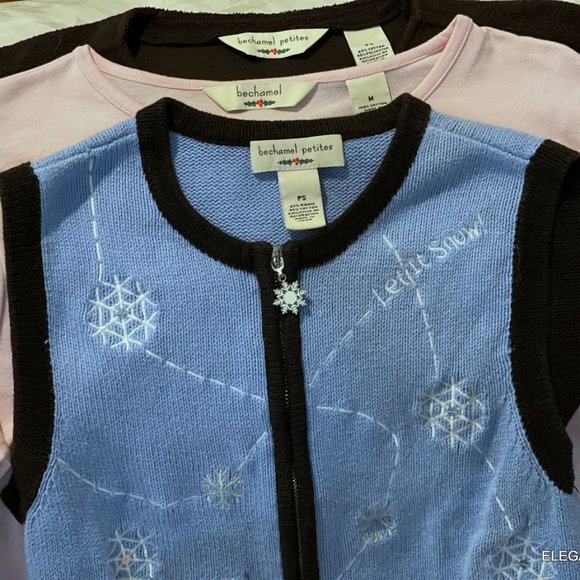 Bechamel Petite Christmas Cardigan Sweater Vest PS Women Pink T-Shirt Top Bundle - Picture 1 of 15
